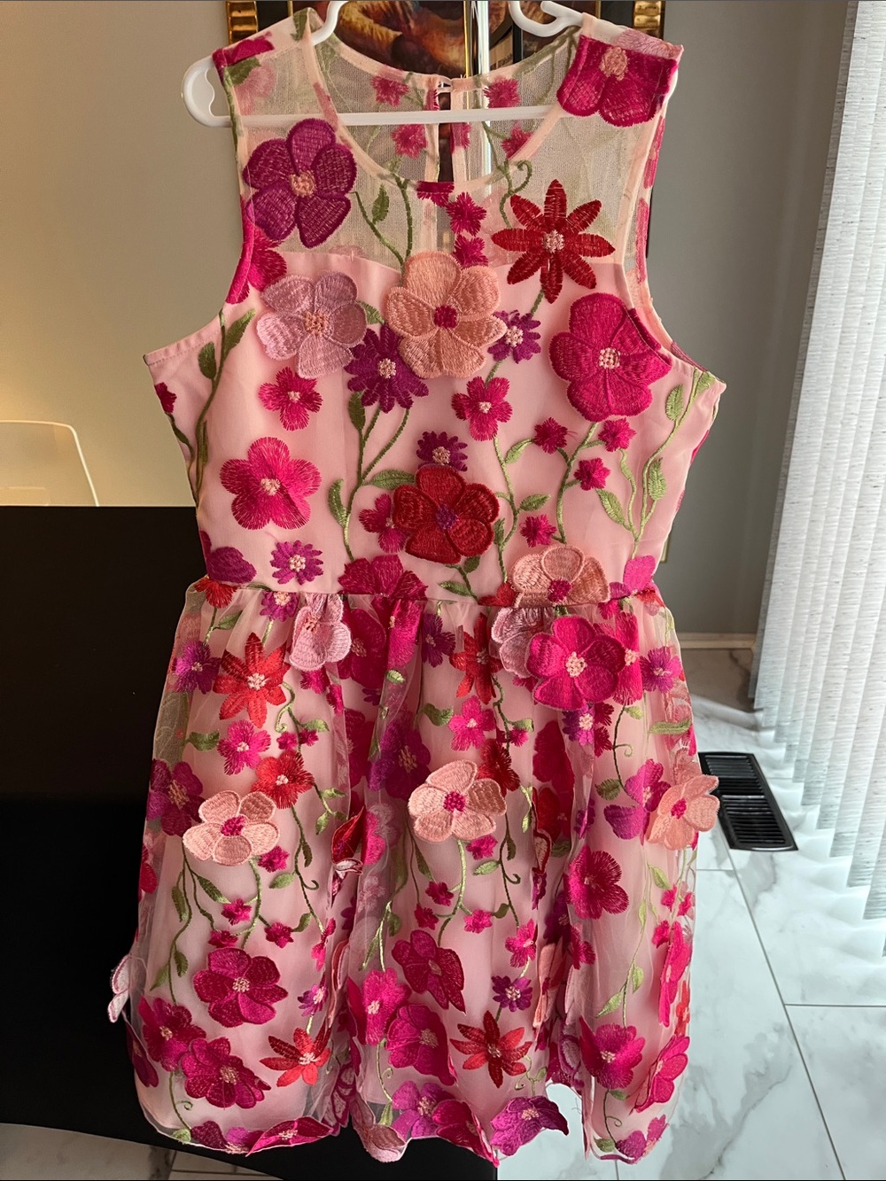 Girls Pink Floral Embroidered Party Dress